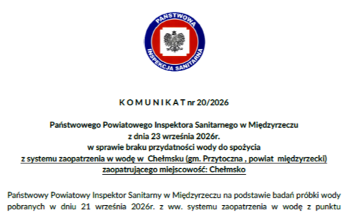 Zdjęcie do UWAGA! Chełmsko - brak przydatności wody do spożycia!