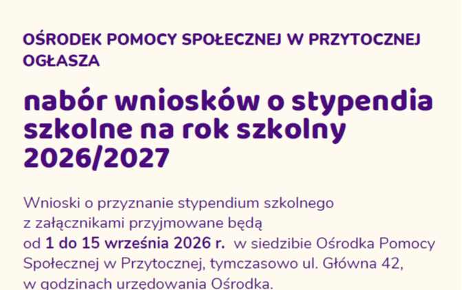 Nabór wniosków o stypendia szkolne na rok szkolny 2026/2027