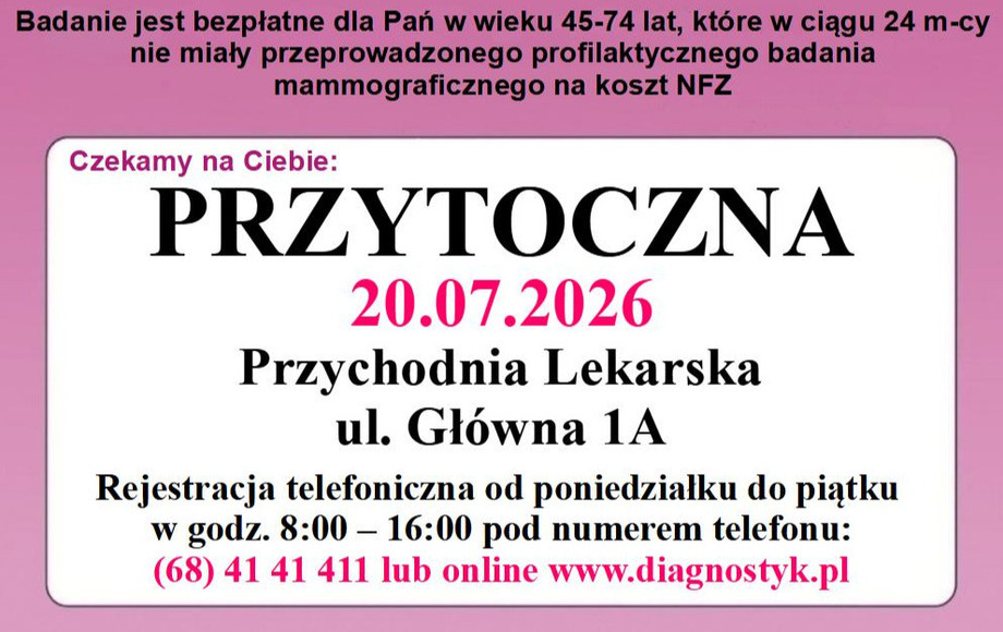 BADANIA MAMMOGRAFICZNE W PRZTOCZNEJ